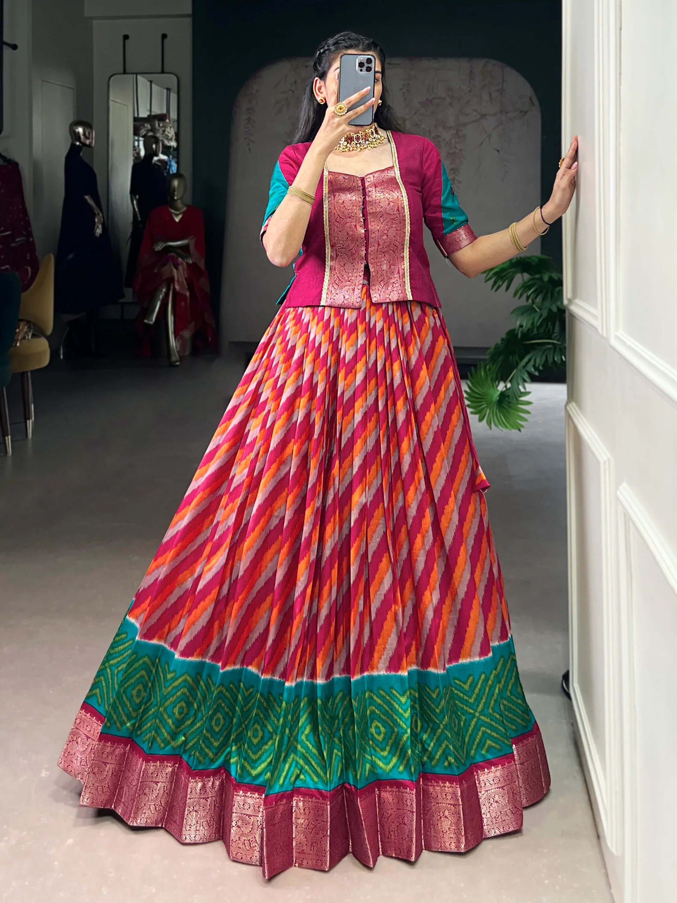 Notable Red Leheriya Printed Silk Wedding Wear Lehenga Choli