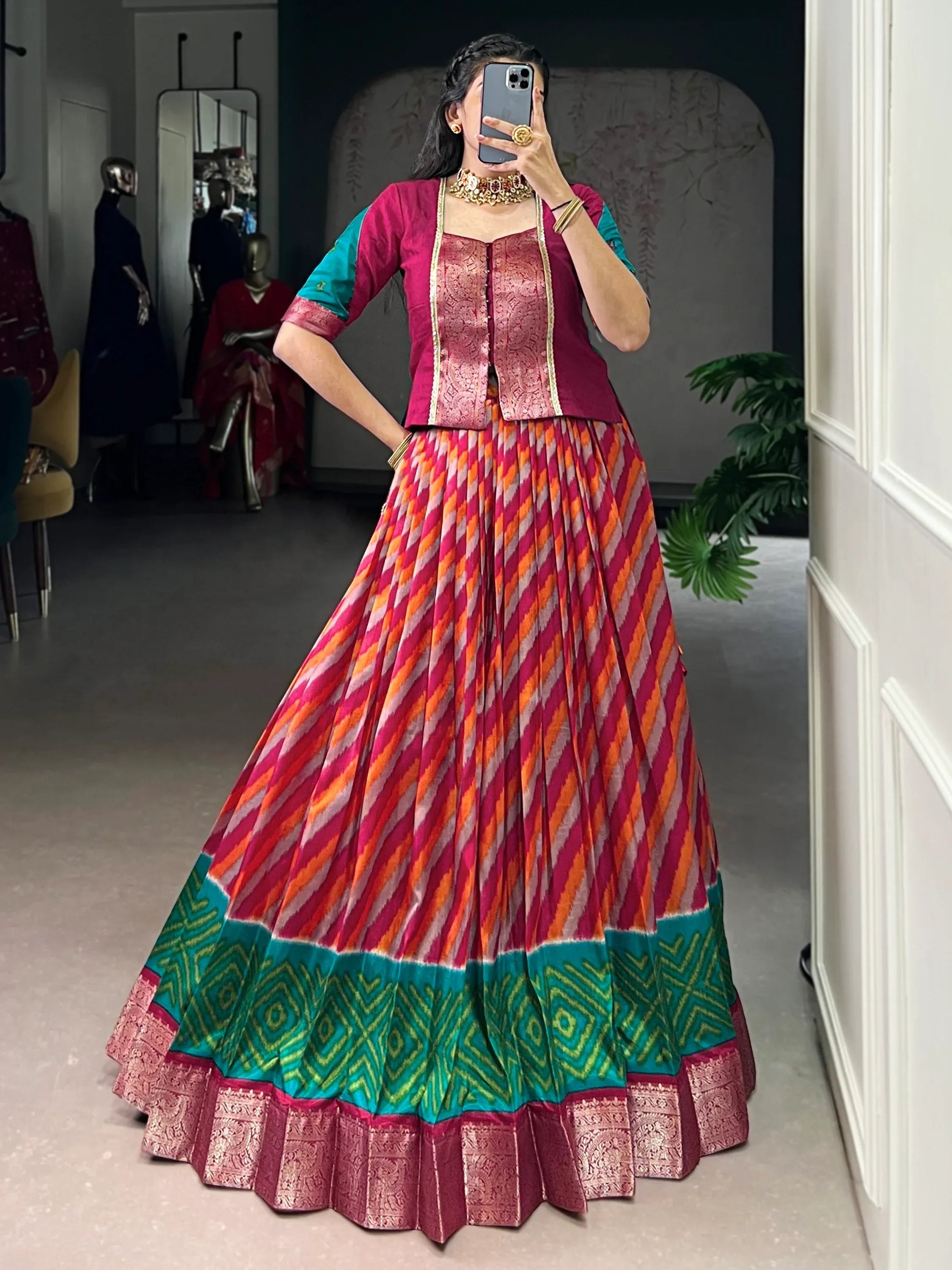 Notable Red Leheriya Printed Silk Wedding Wear Lehenga Choli