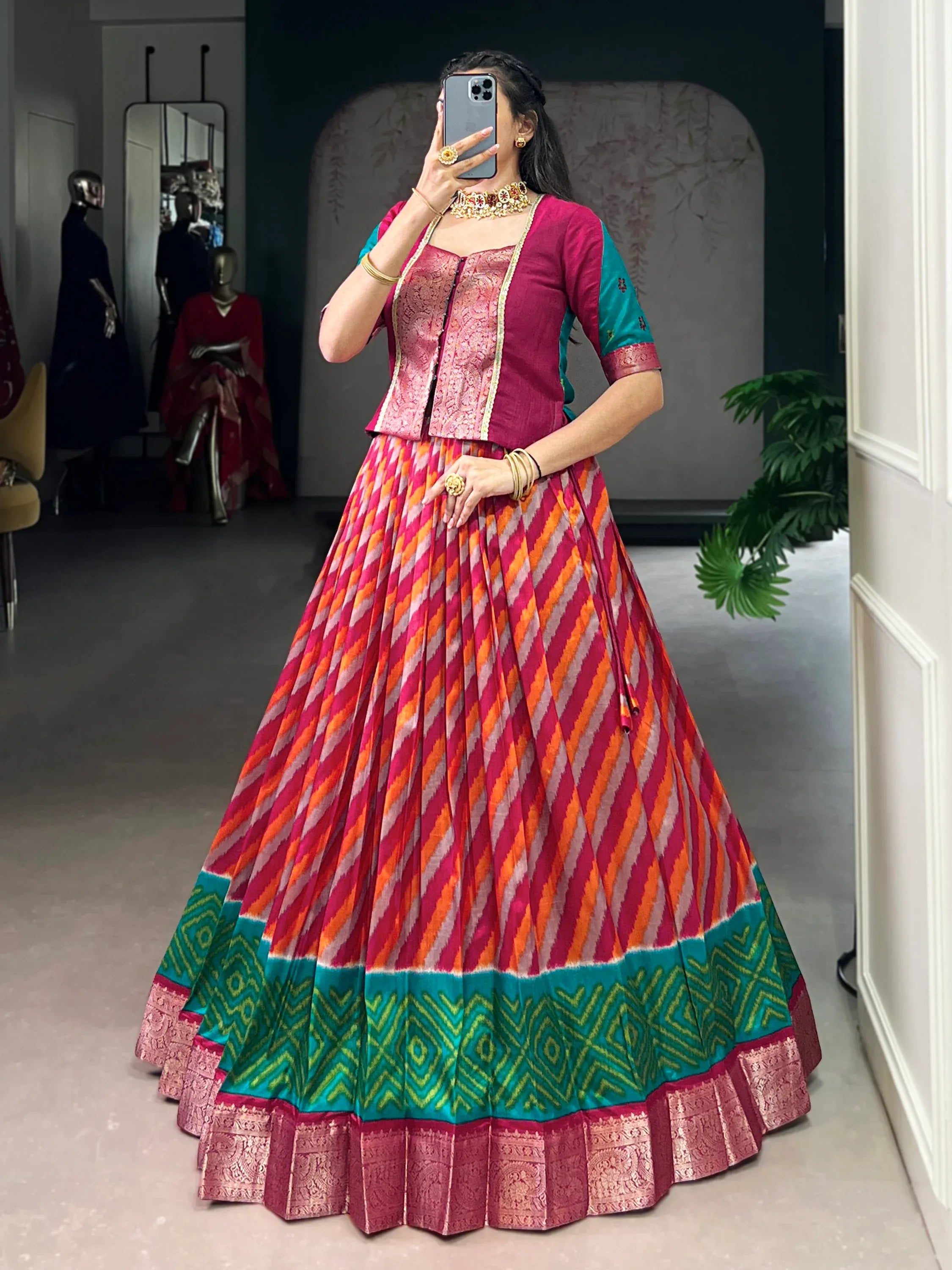Notable Red Leheriya Printed Silk Wedding Wear Lehenga Choli