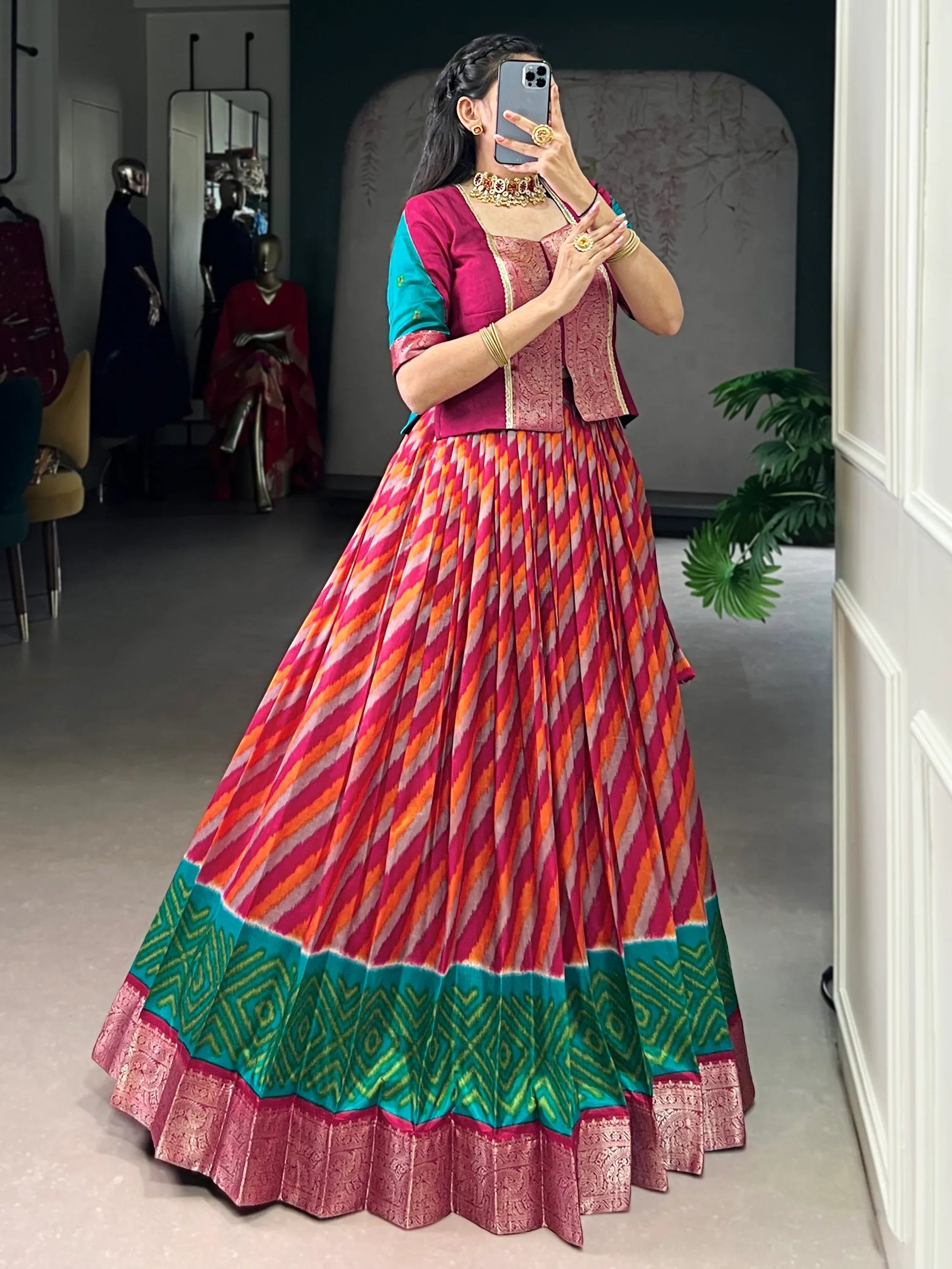 Notable Red Leheriya Printed Silk Wedding Wear Lehenga Choli