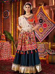 Tantalizing Teal Blue Lace Work Cotton Festive Lehenga Choli With Dupatta