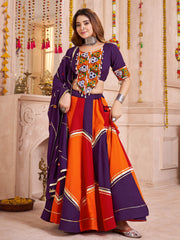 Attractive Multi-Color Cotton Mirror Work Navratri Wear Lehenga Choli