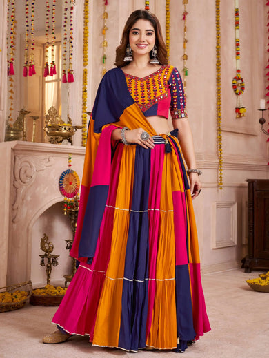 Bewitching Multi-Color Cotton Lace Work Traditional Lehenga Choli