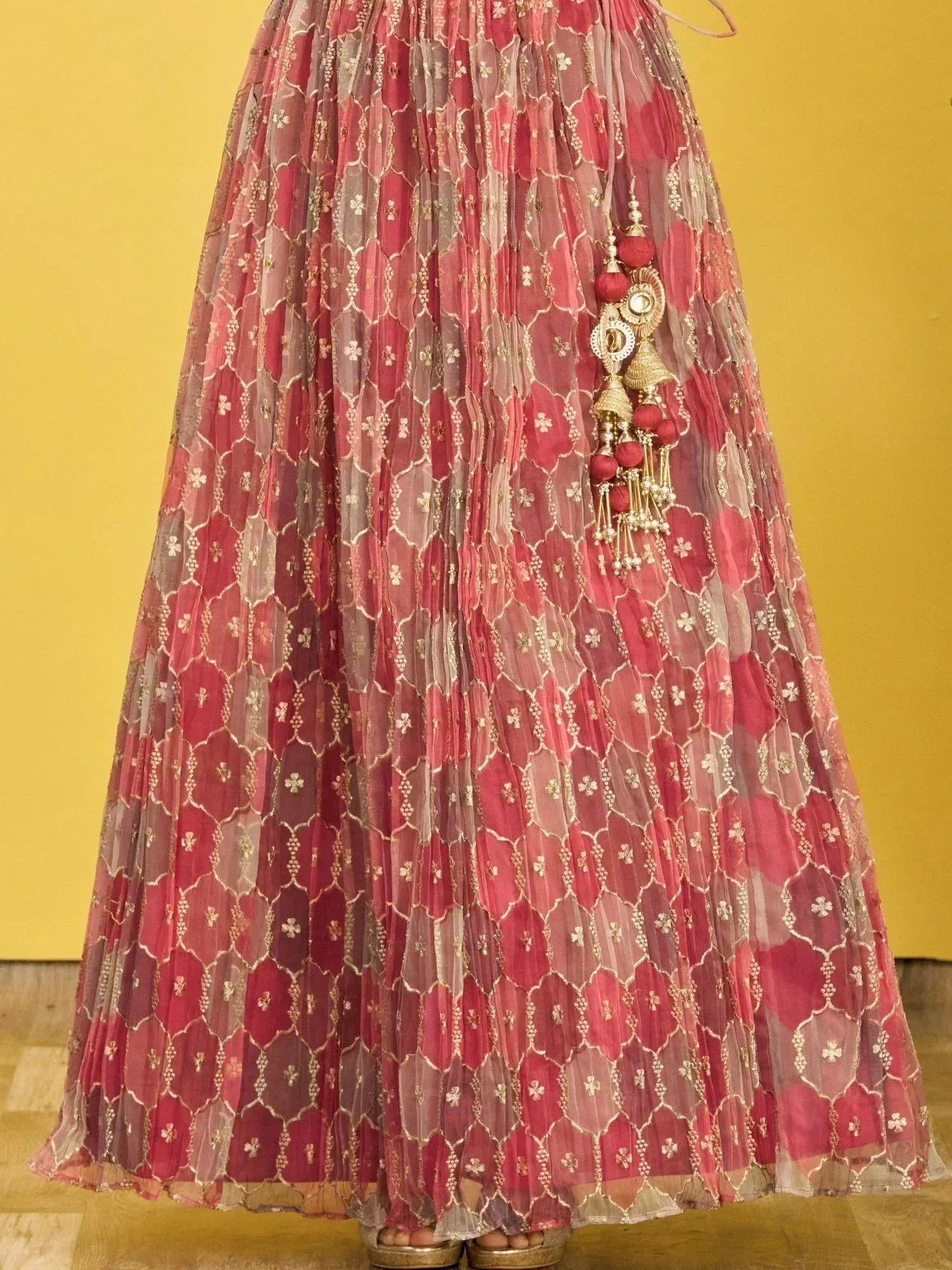 Elegance Dusty Pink Mirror Work Organza Festival Wear Lehenga Choli