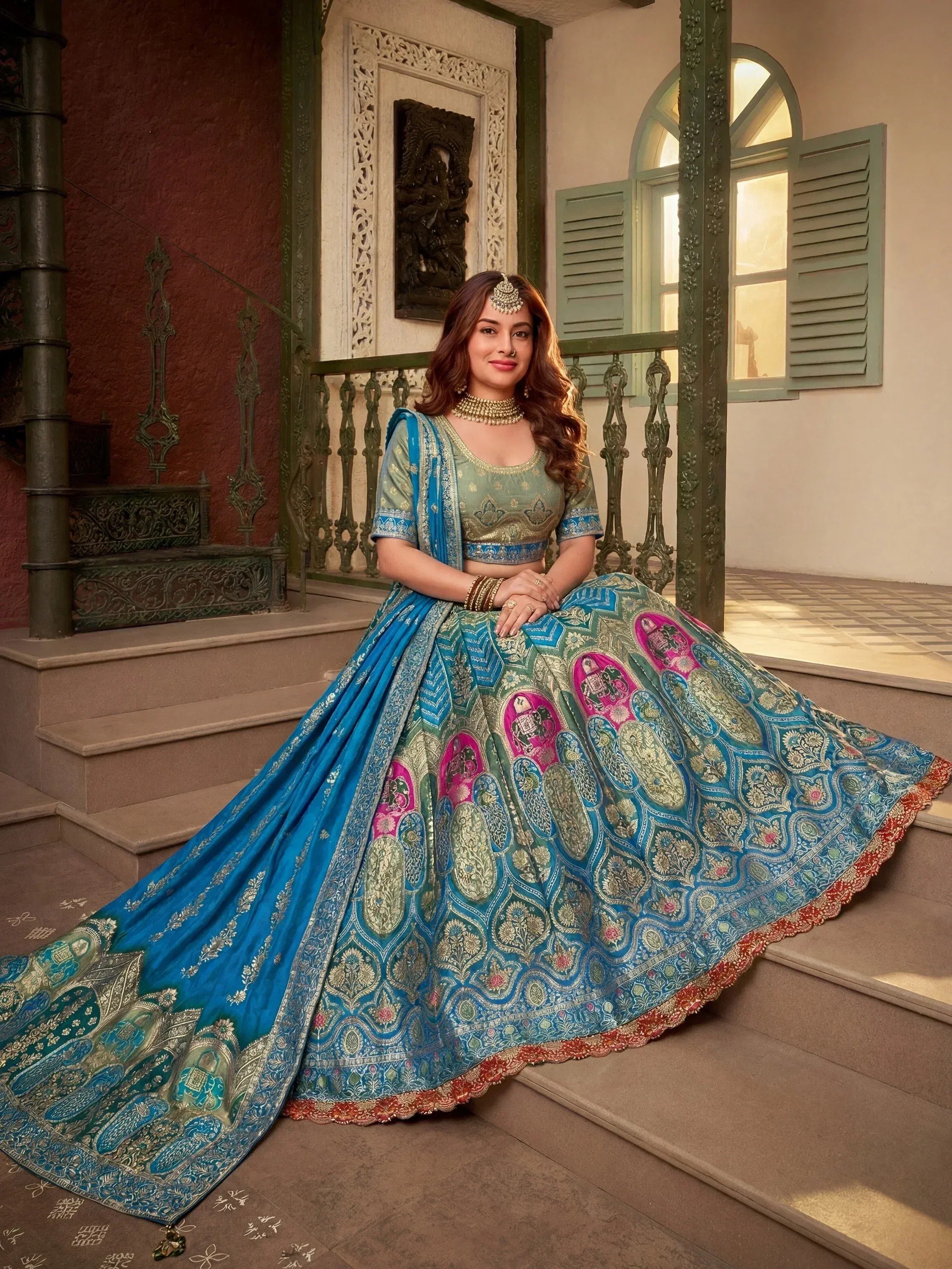 Glamorous Blue Zari Weaving Silk Wedding Wear Lehenga Choli