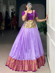 Enchanting Lavender Zari Weaving Silk Festive Wear Crop Top Lehenga