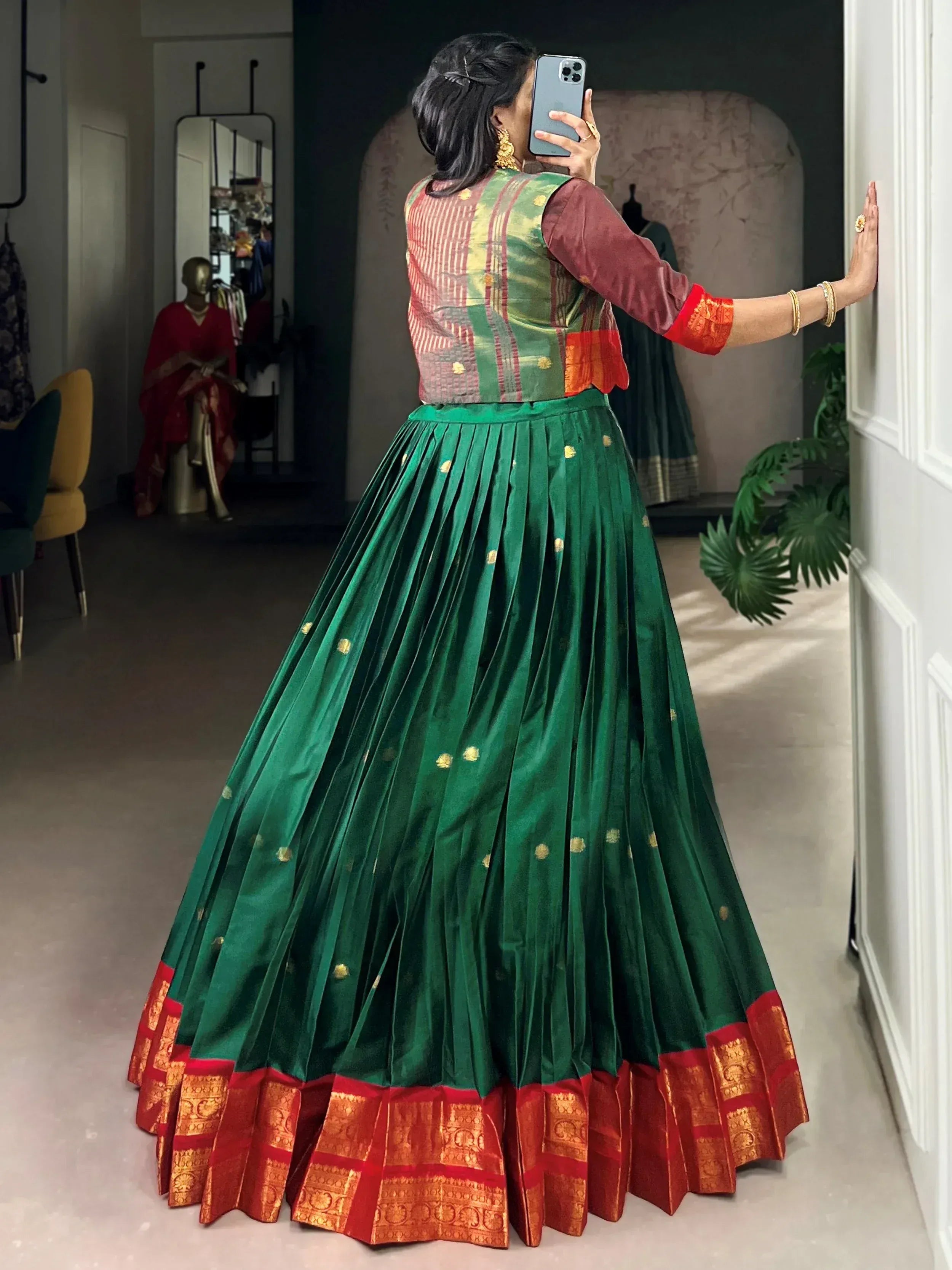 Amazing Green Zari Weaving Cotton Wedding Wear Lehenga Choli With Koti