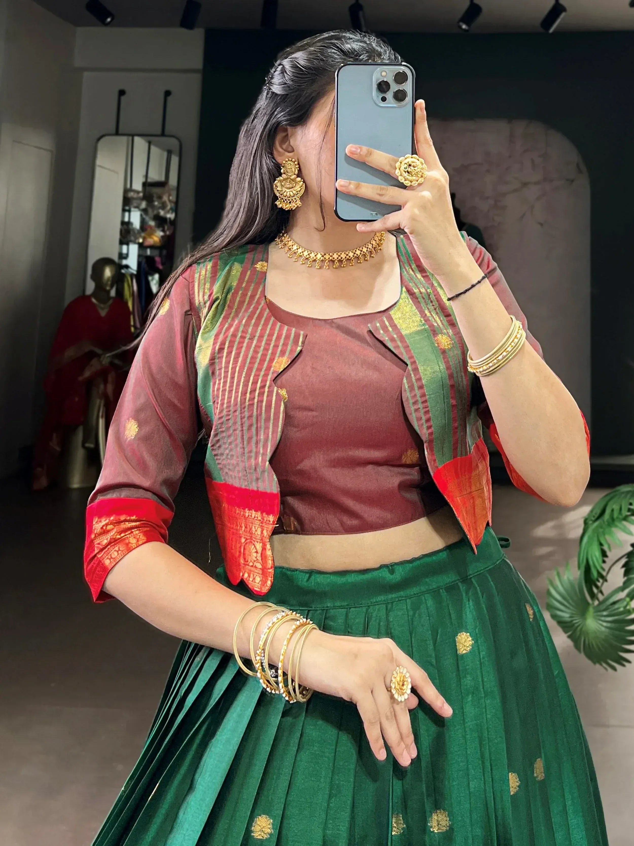 Amazing Green Zari Weaving Cotton Wedding Wear Lehenga Choli With Koti