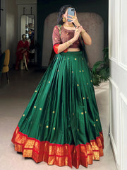 Amazing Green Zari Weaving Cotton Wedding Wear Lehenga Choli With Koti