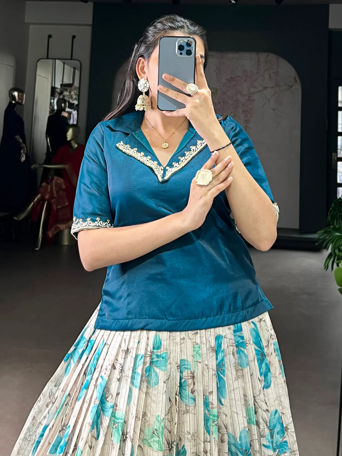 Superb Teal Blue Digital Printed Silk Sangeet Wear Co-Ord Lehenga Choli Set