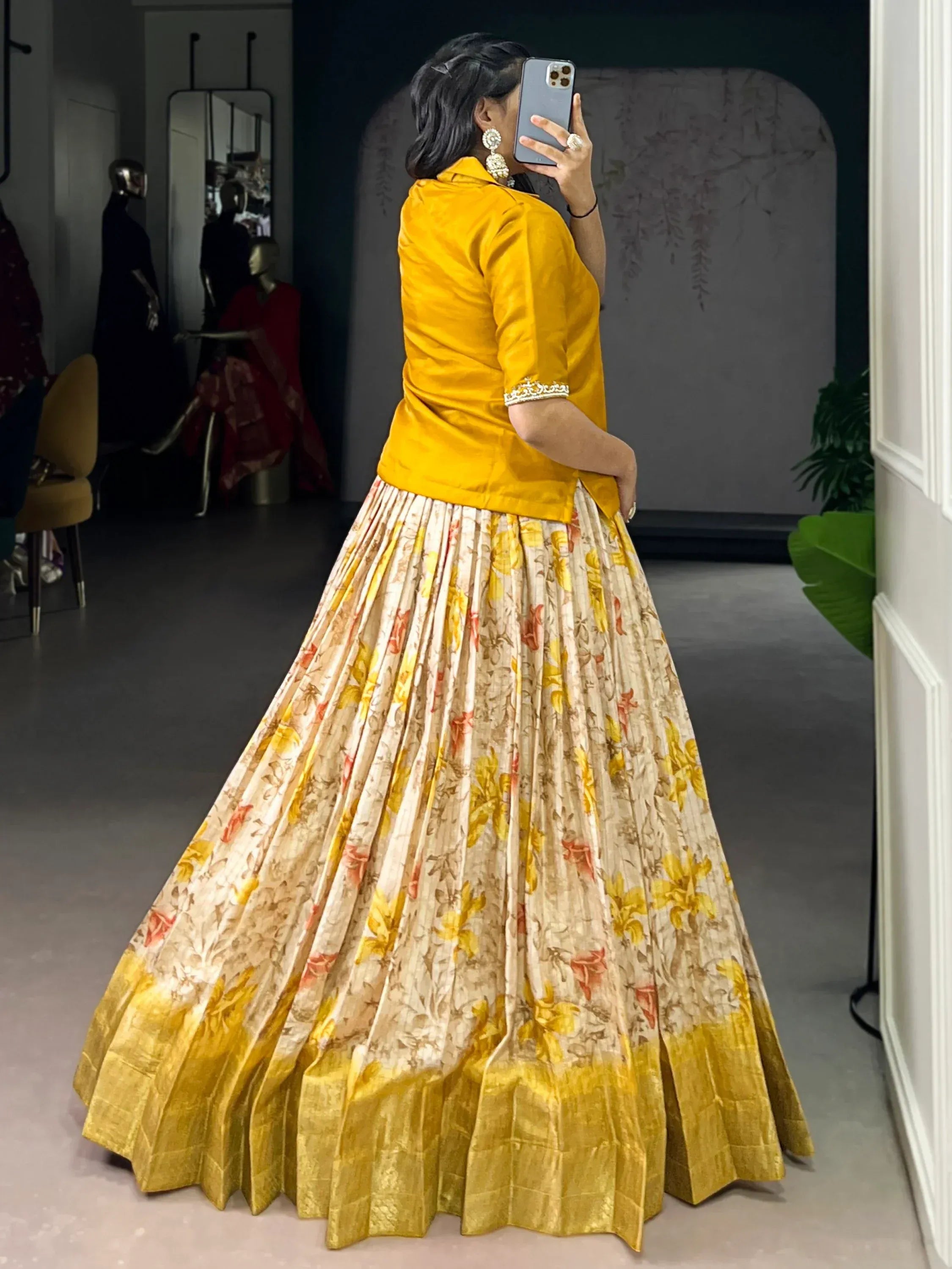 Incredible Yellow Printed Silk Haldi Wear Co-Ord Lehenga Set