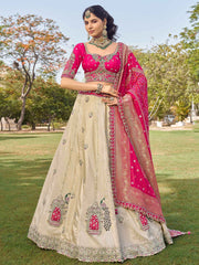 Outstanding Off-White Beads Work Tissue Bridesmaid Lehenga Choli