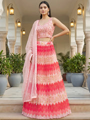 Glamorous Pink Embroidered Chinon Wedding Wear Lehenga Choli