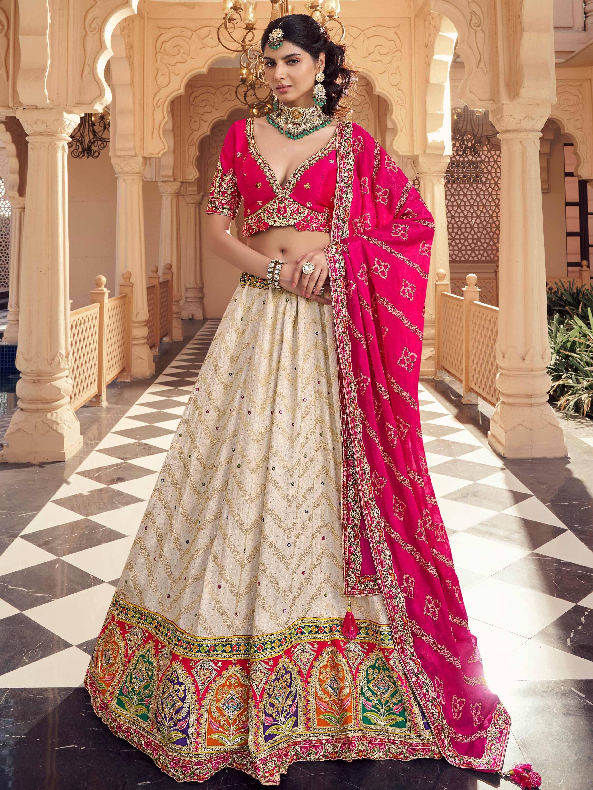 Great Off-White Embroidered Viscose Wedding Wear Lehenga Choli