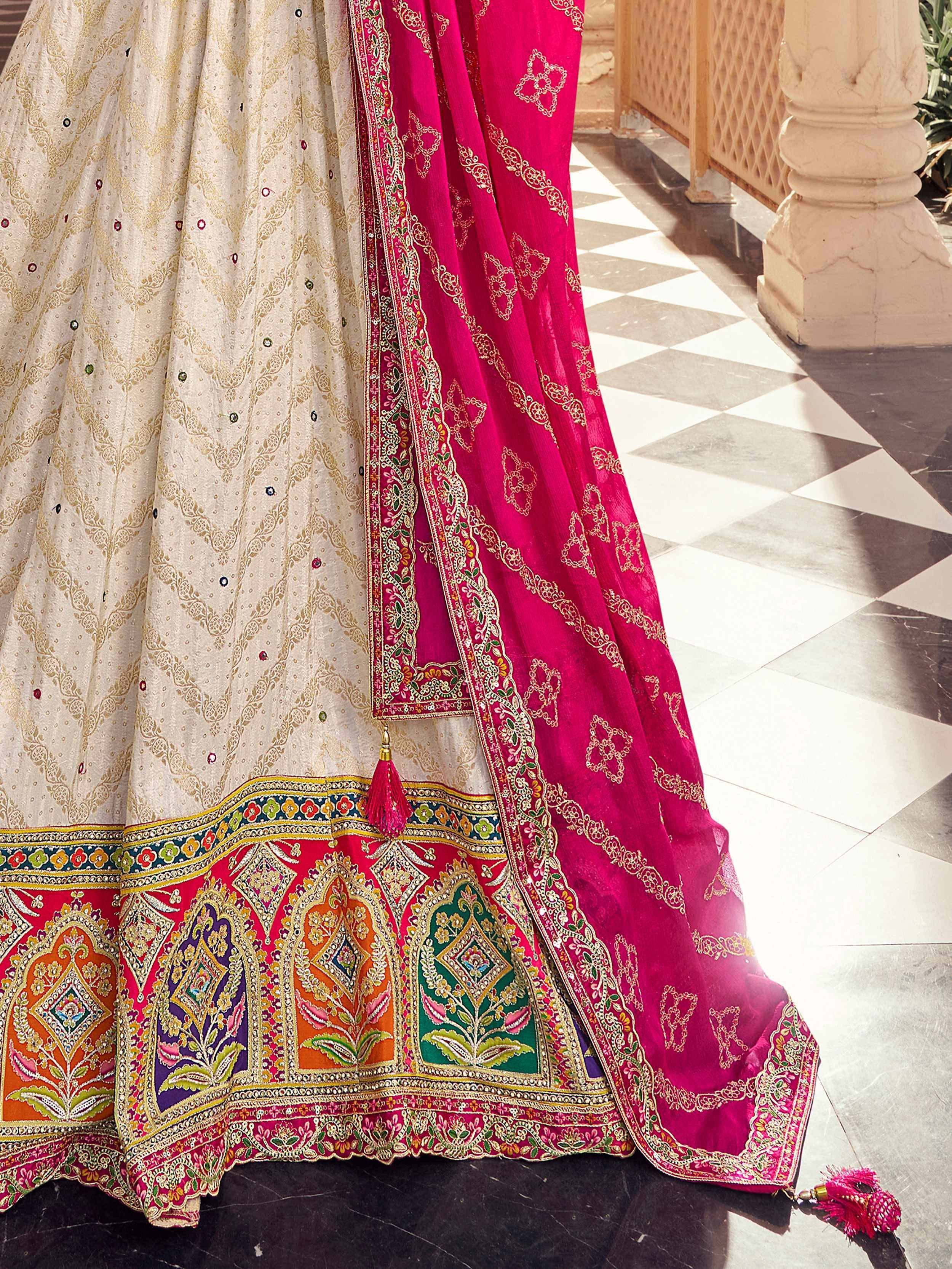 Great Off-White Embroidered Viscose Wedding Wear Lehenga Choli