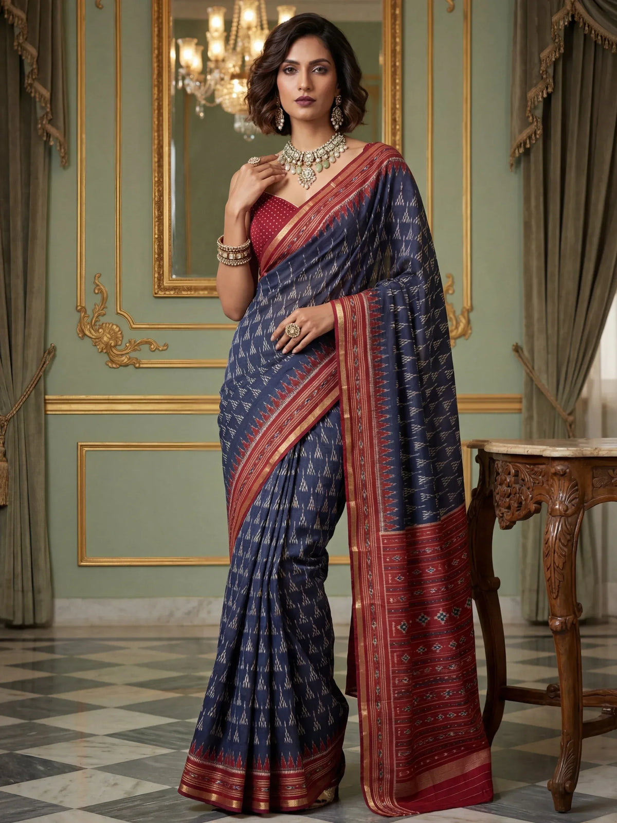 Glamours Navy Blue Zari Bordered Silk Event Wear Saree With Blouse