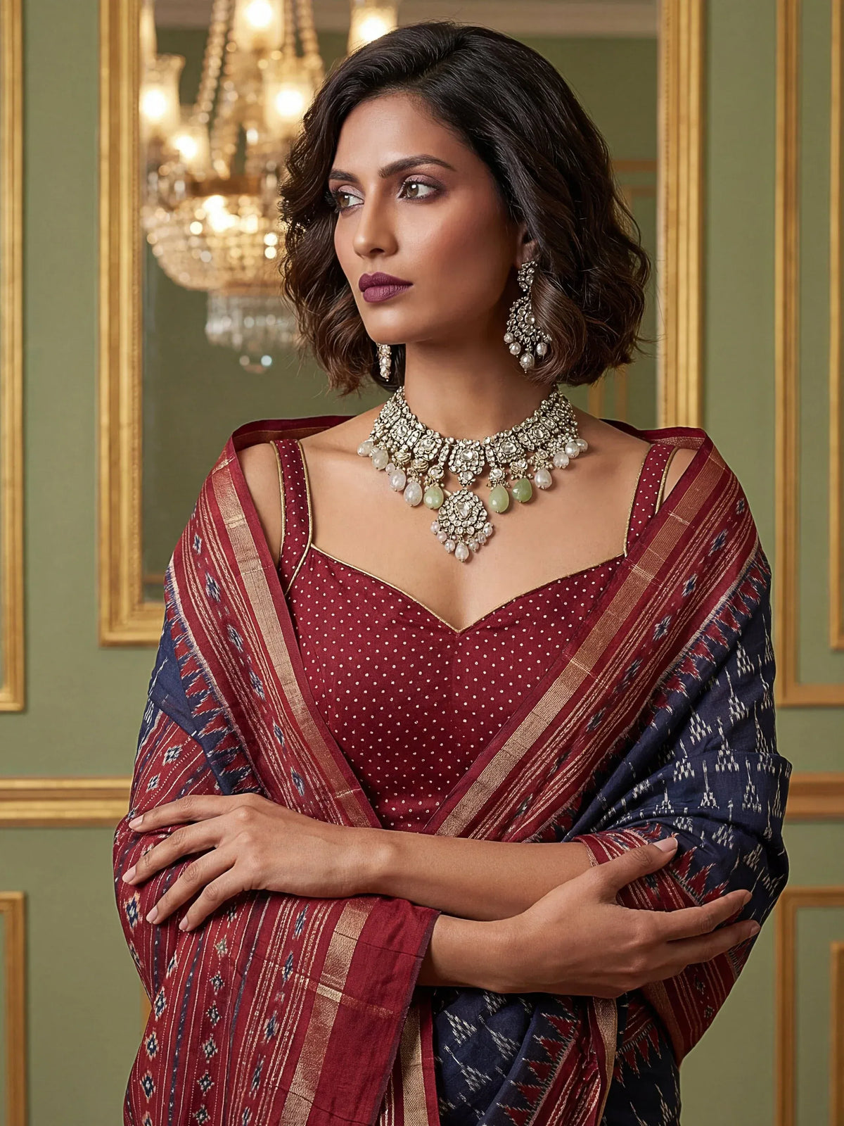 Glamours Navy Blue Zari Bordered Silk Event Wear Saree With Blouse
