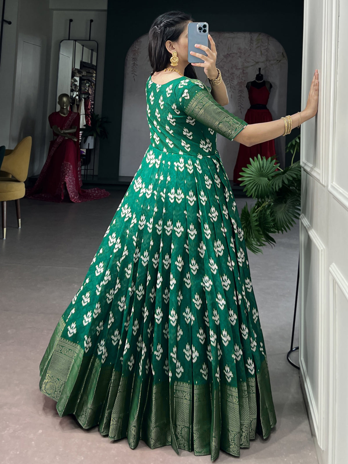 Marvelous Green Weaving Border Cotton Mehendi Wear Gown