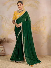 Glamorous Green Georgette Festive Wear Saree With Embroidered Blouse