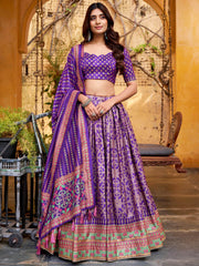 Elegant Purple Digital Printed Silk Wedding Wear Lehenga Choli
