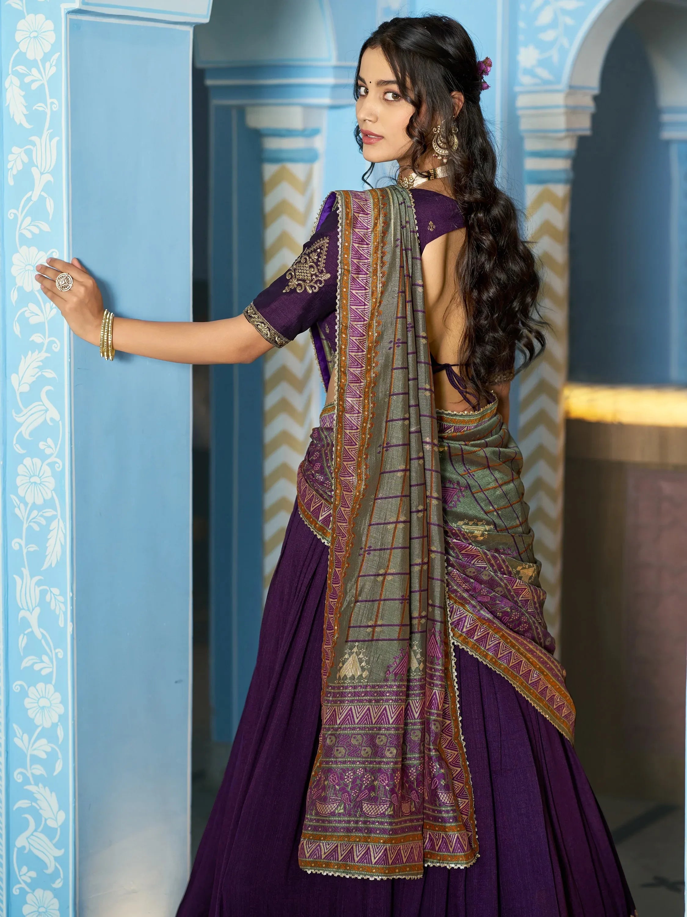 Graceful Purple Thread Work Silk Festive Wear Lehenga Choli With Dupatta