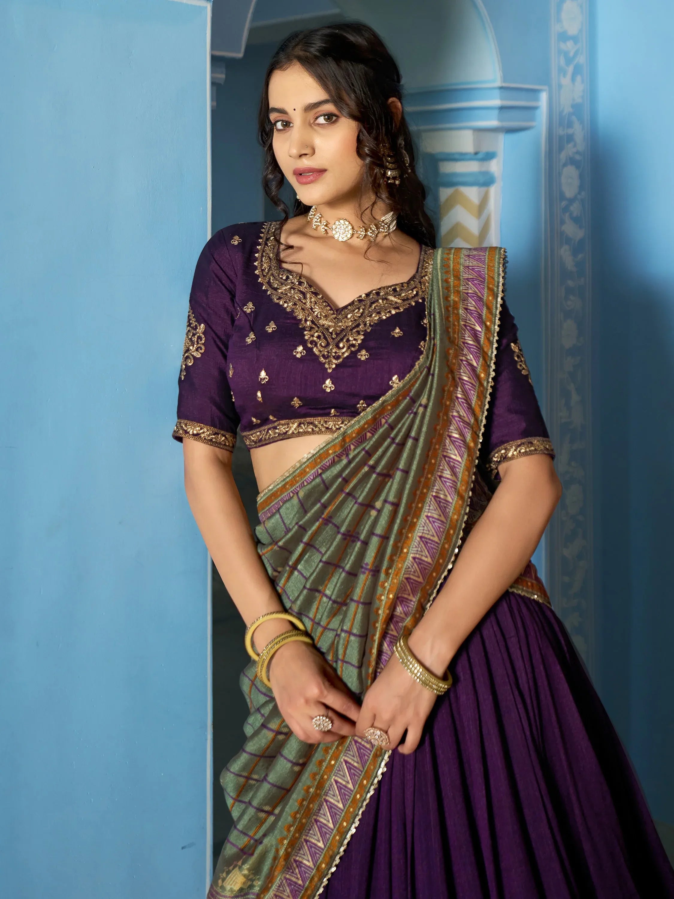Graceful Purple Thread Work Silk Festive Wear Lehenga Choli With Dupatta
