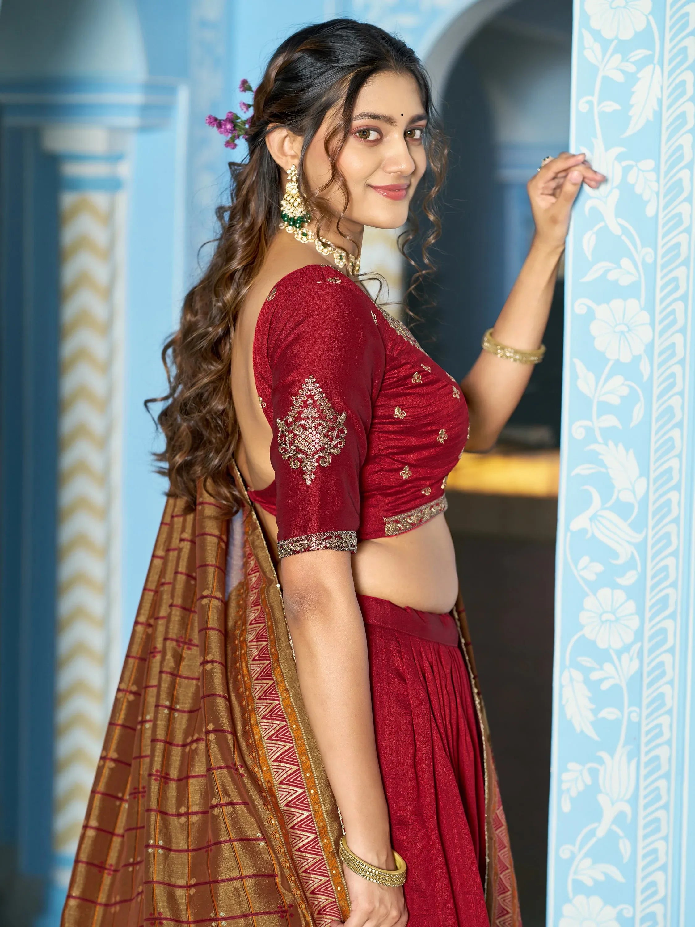 Stunning Maroon Sequins Silk Wedding Wear Lehenga Choli With Dupatta