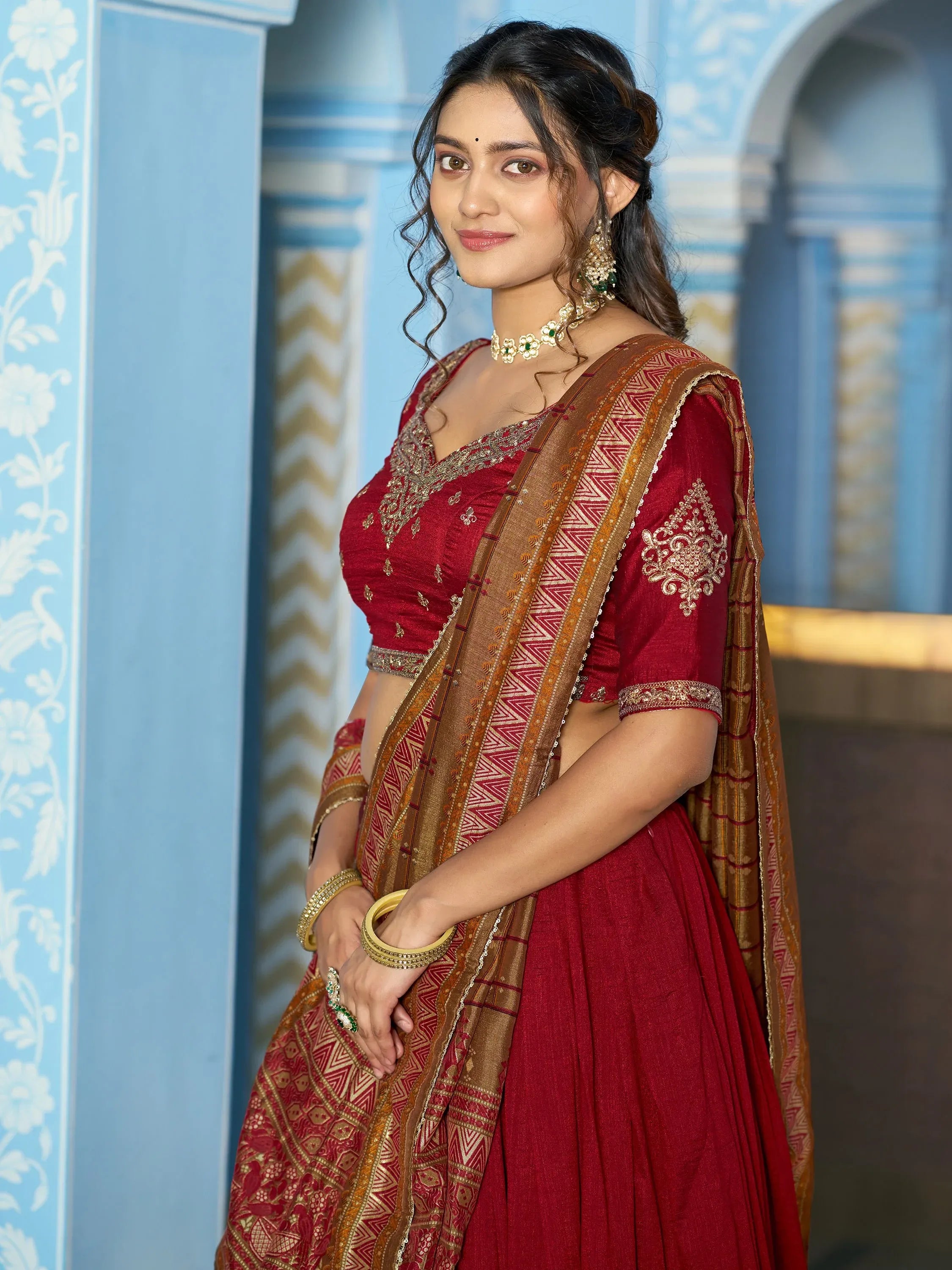 Stunning Maroon Sequins Silk Wedding Wear Lehenga Choli With Dupatta