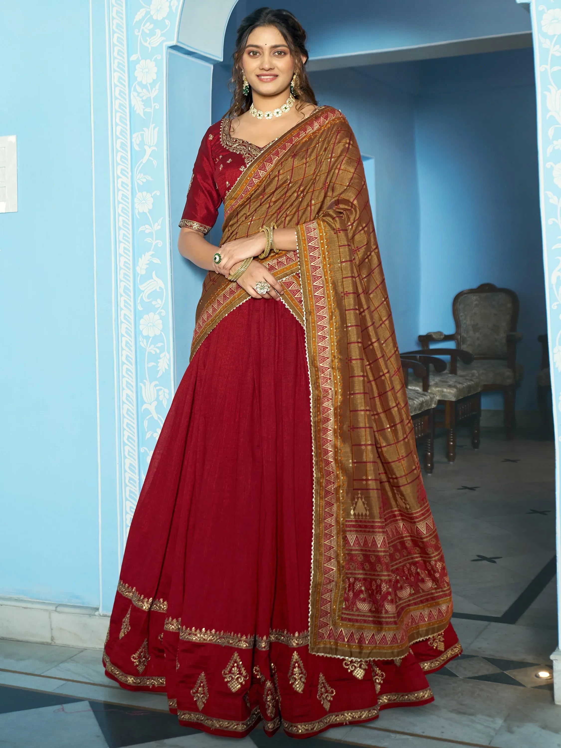 Stunning Maroon Sequins Silk Wedding Wear Lehenga Choli With Dupatta