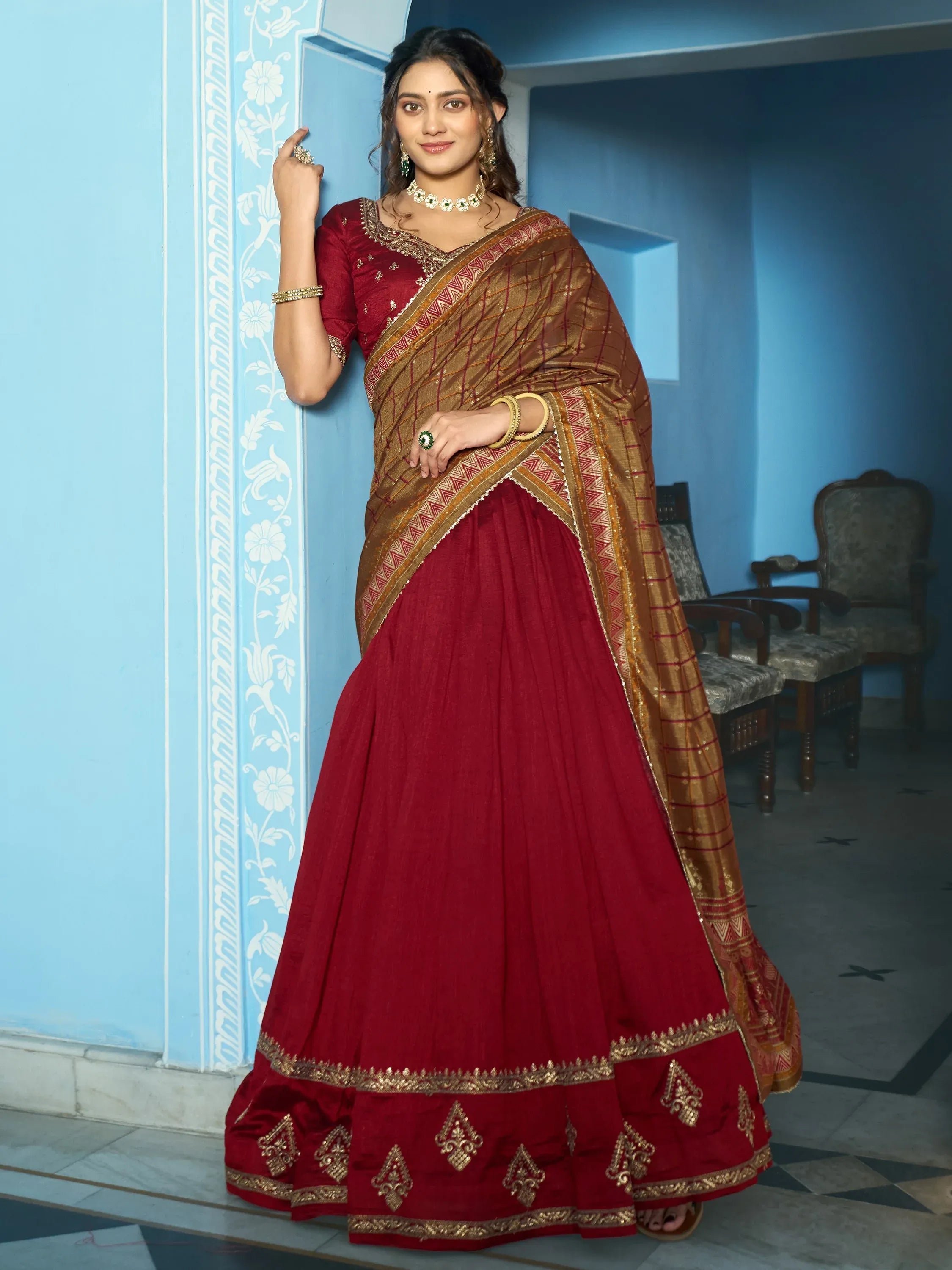 Stunning Maroon Sequins Silk Wedding Wear Lehenga Choli With Dupatta