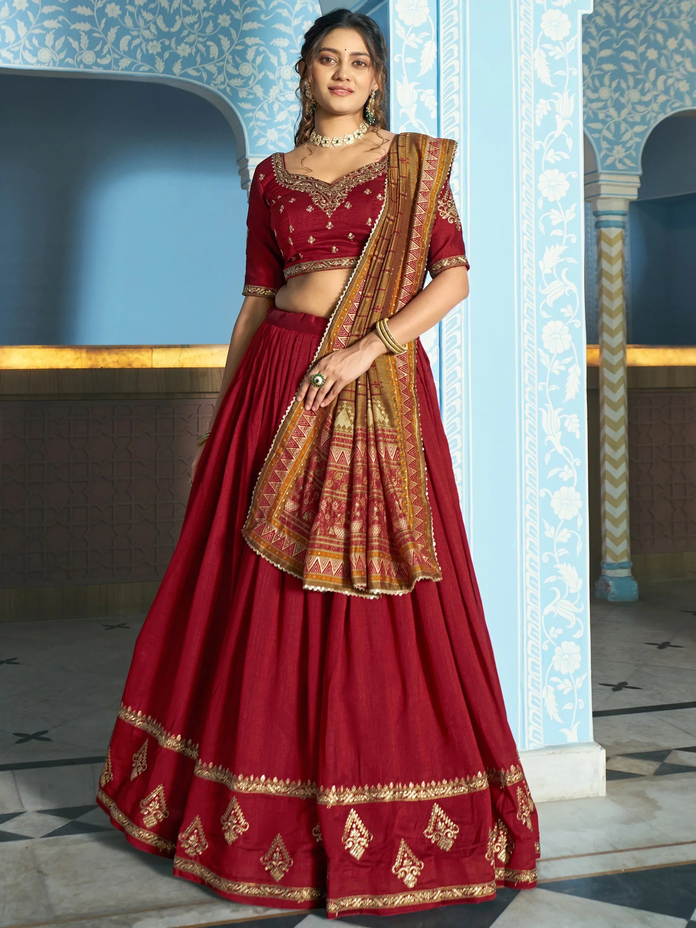 Stunning Maroon Sequins Silk Wedding Wear Lehenga Choli With Dupatta
