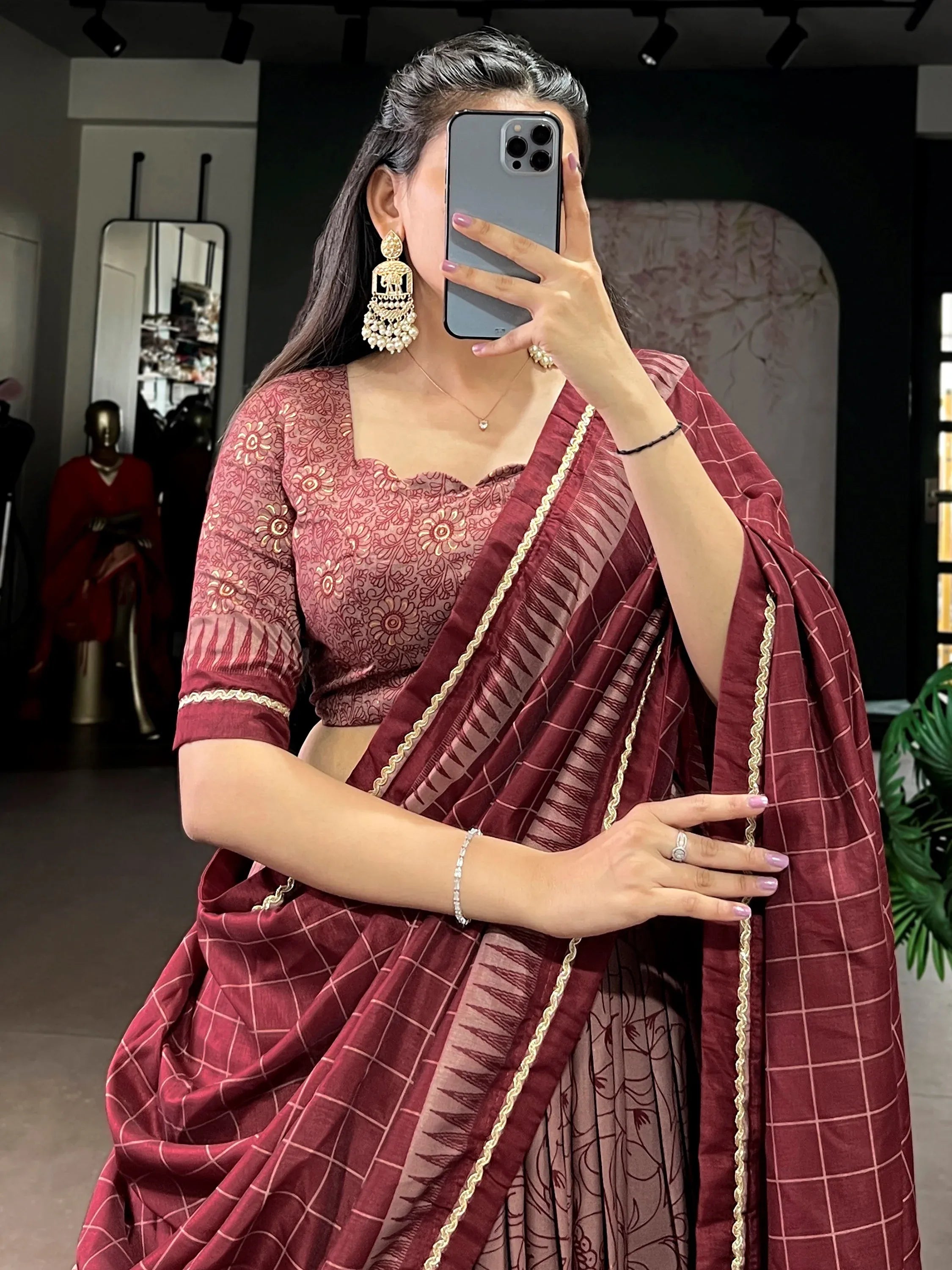 Mesmerizing Maroon Kalamkari Print Tussar Silk Wedding Wear Lehenga Choli