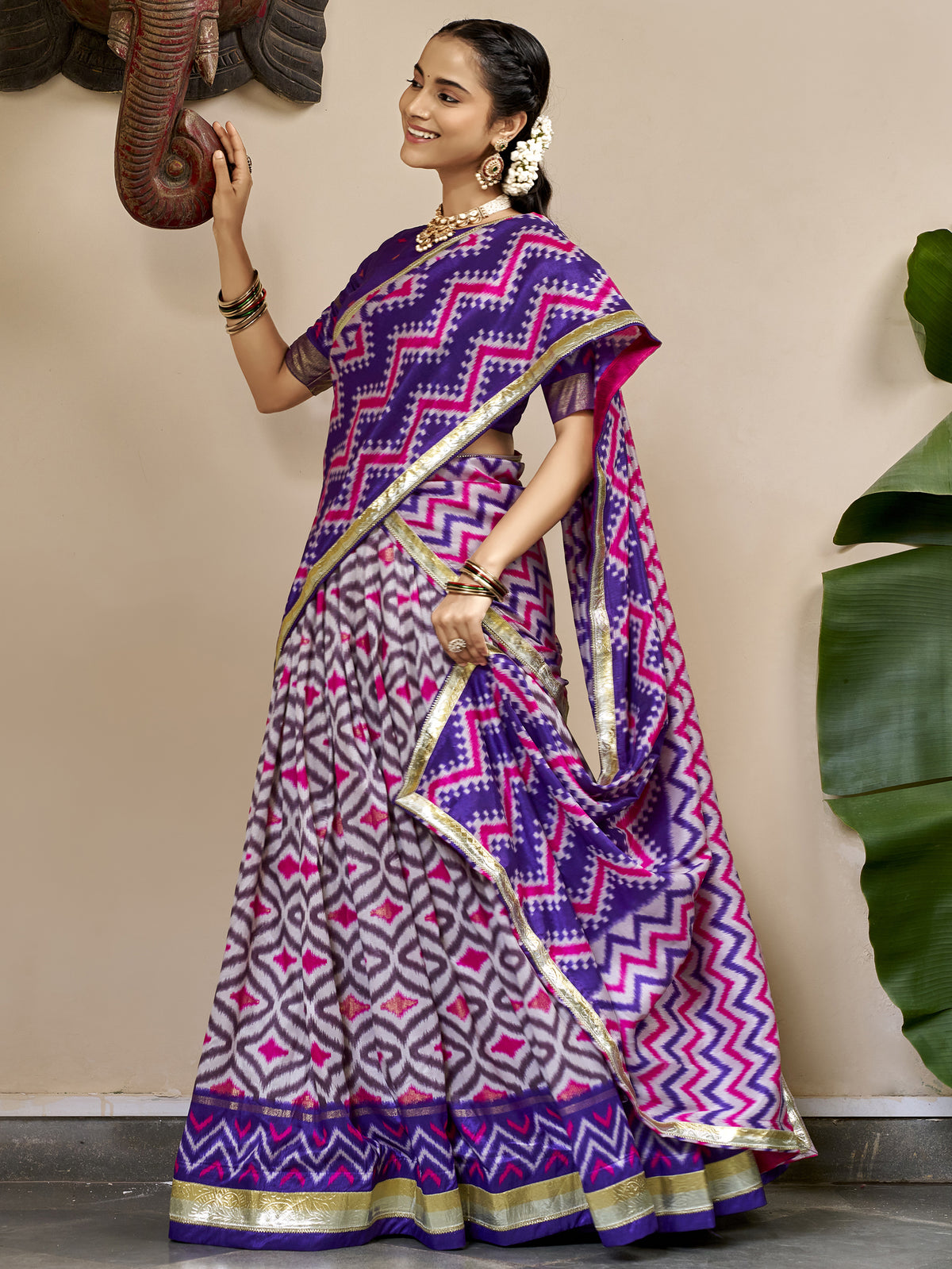 Incredible Purple Foil Printed Silk Festive Wear Lehenga With Blouse
