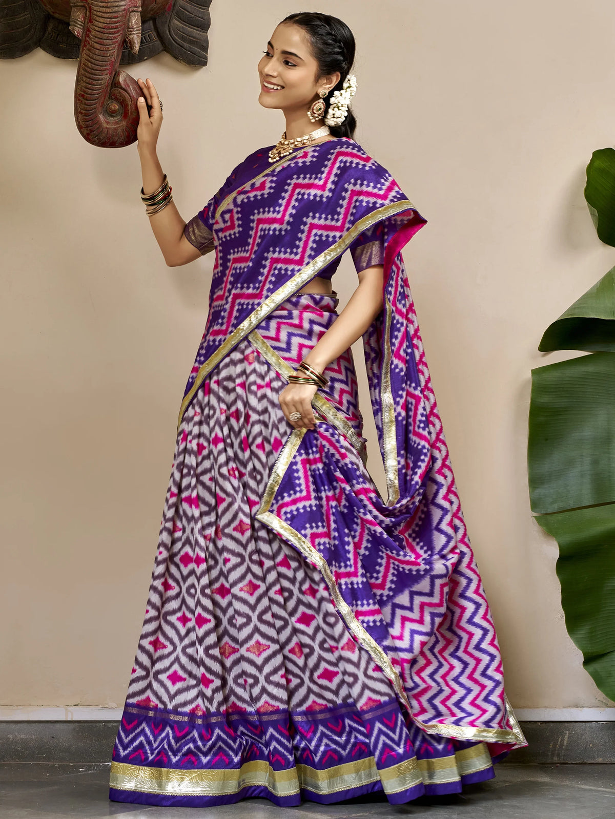 Incredible Purple Foil Printed Silk Festive Wear Lehenga With Blouse