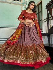Lovable Dusty Purple Foil Printed Silk Function Wear Lehenga Choli