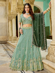 Attractive Green Embroidered Crush Engagement Wear Lehenga Choli
