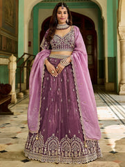 Awesome Wine Embroidered Crush Wedding Wear Lehenga Choli