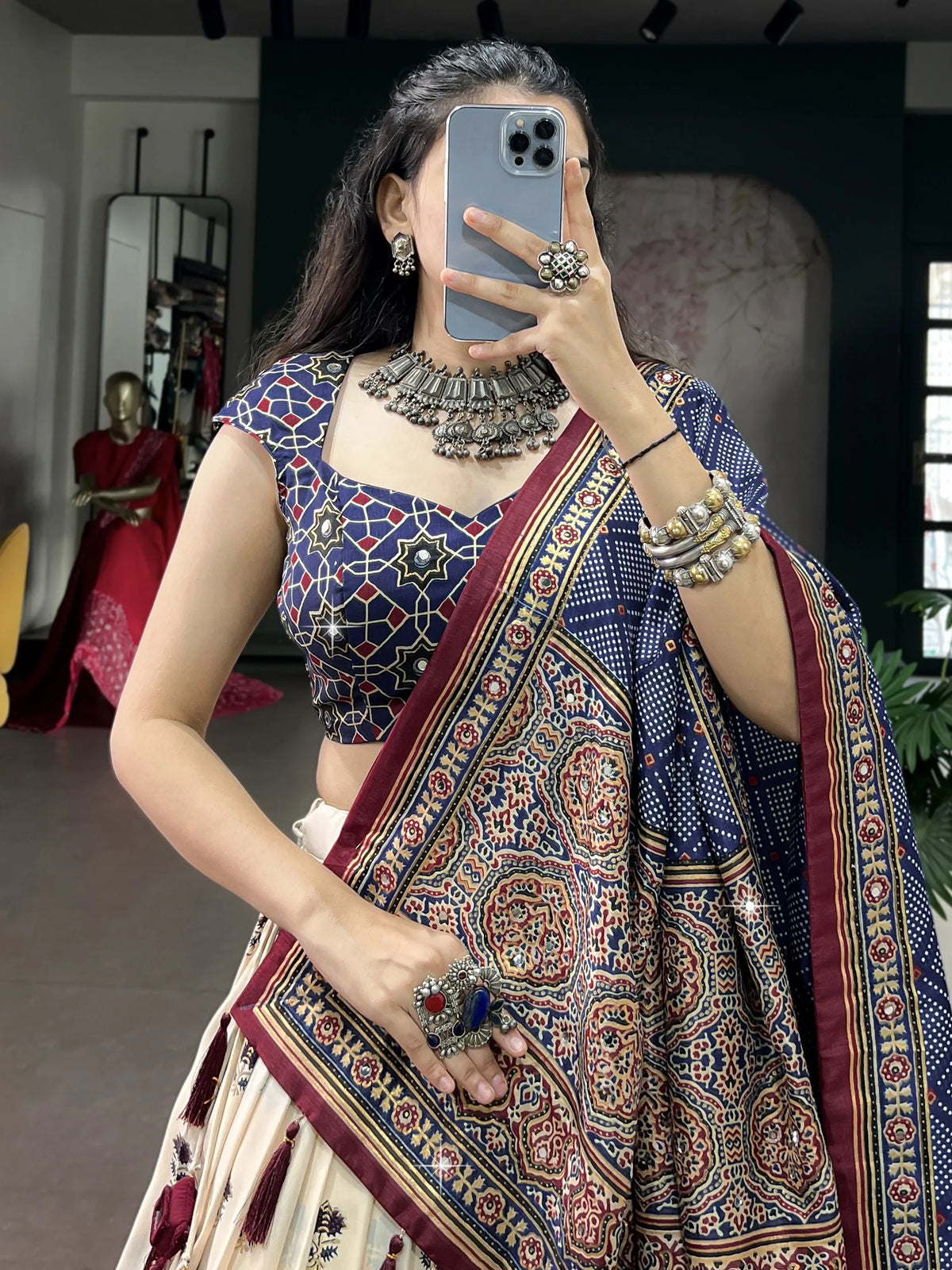 Notable Off-White Digital Printed Silk Navratri Special Lehenga Choli