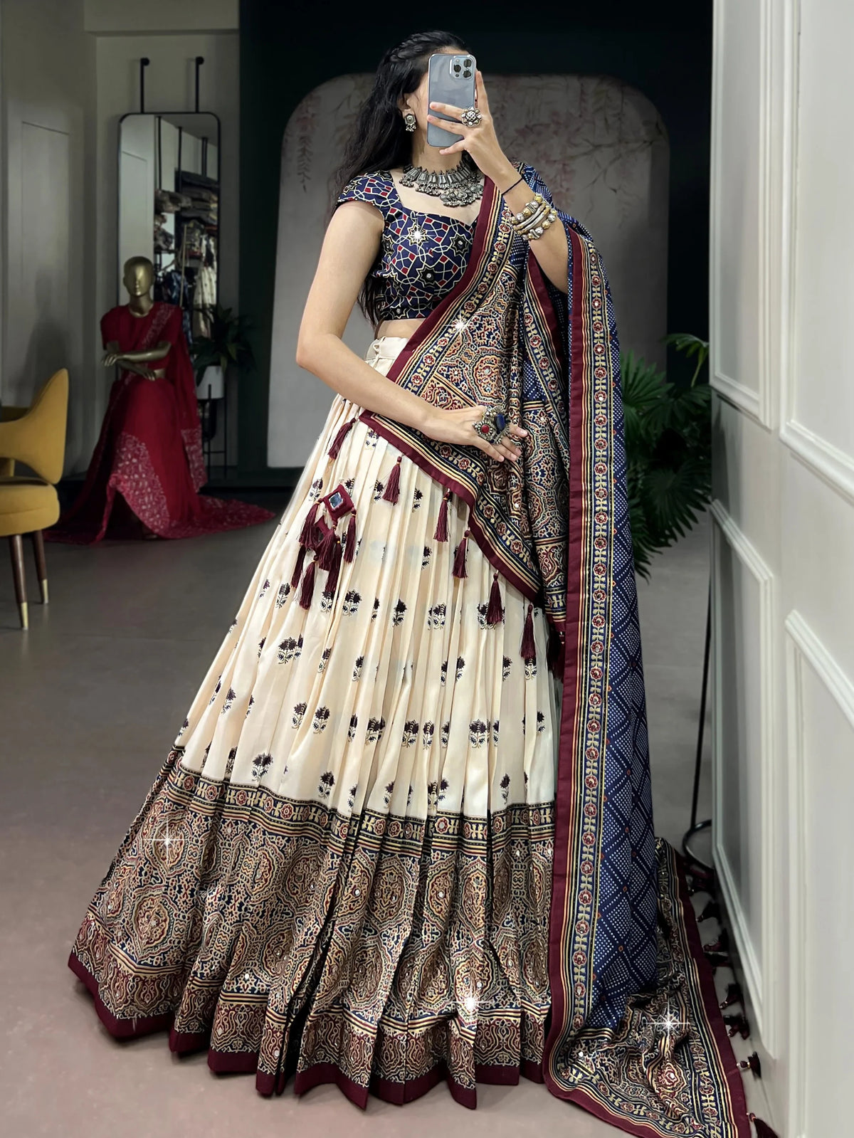 Notable Off-White Digital Printed Silk Navratri Special Lehenga Choli