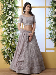 Fantastic Lavender Georgette Thread Work Bridesmaid Lehenga Choli