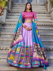 Gorgeous Lavender Kalamkari Printed Traditional Lehenga Choli