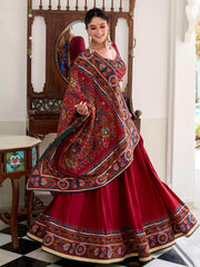 Marvelous Red Gamthi Printed Tussar Silk Festive Lehenga Choli