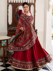 Marvelous Red Gamthi Printed Tussar Silk Festive Lehenga Choli