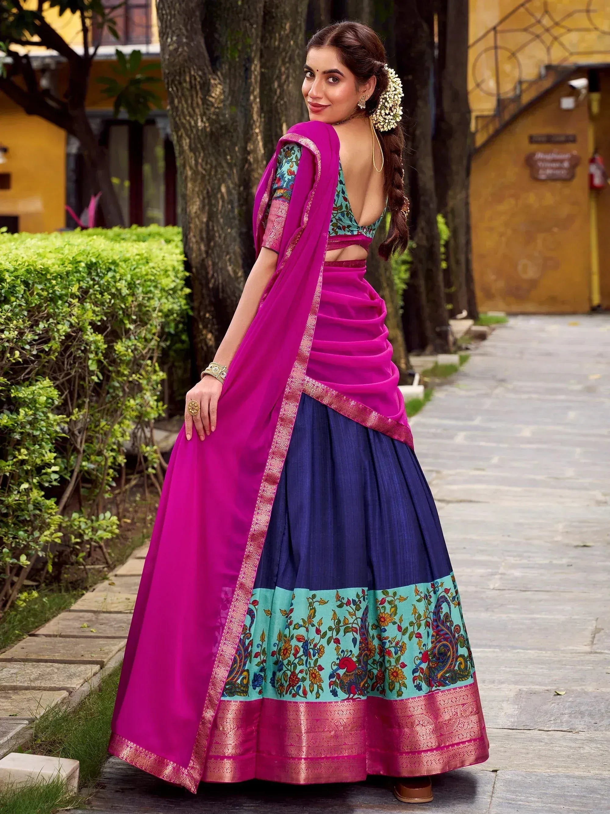 Gorgeous Blue Zari Weaving Silk Festive Wear Half Saree Lehenga Choli