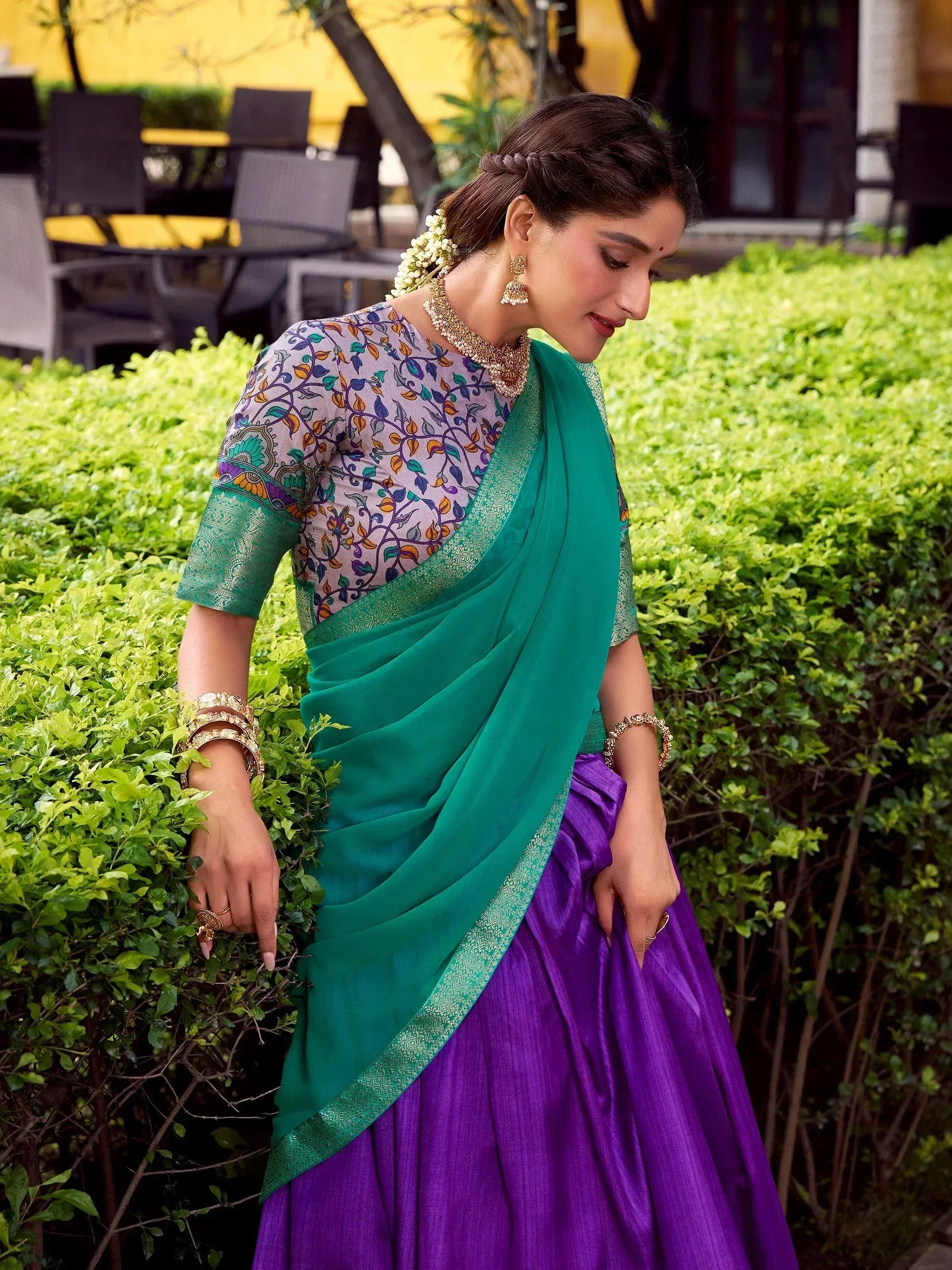 Wonderful Purple Zari Weaving Silk Festive Wear Half Saree Lehenga Choli