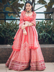 Glamorous Red Digital Printed Silk Festive Lehenga Choli