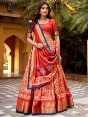 Enchanting Orange Printed Dola Silk Function Wear Lehenga Choli
