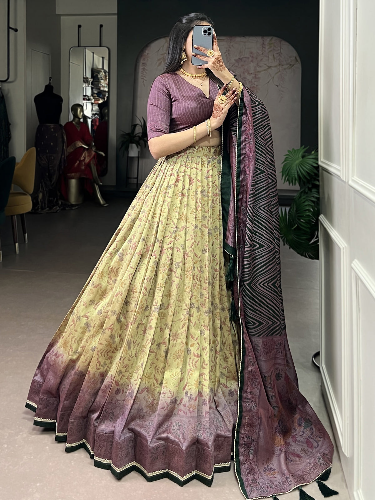 Captivating Mauve Digital Printed Silk Wedding Wear Lehenga Choli