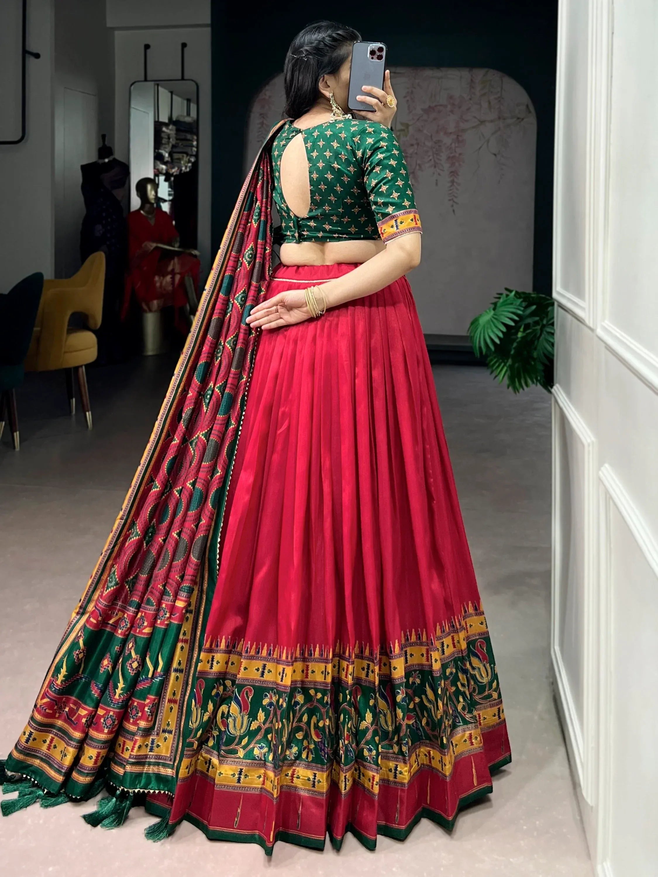 Spectacular Red Digital Printed Silk Engagement Wear Lehenga With Blouse