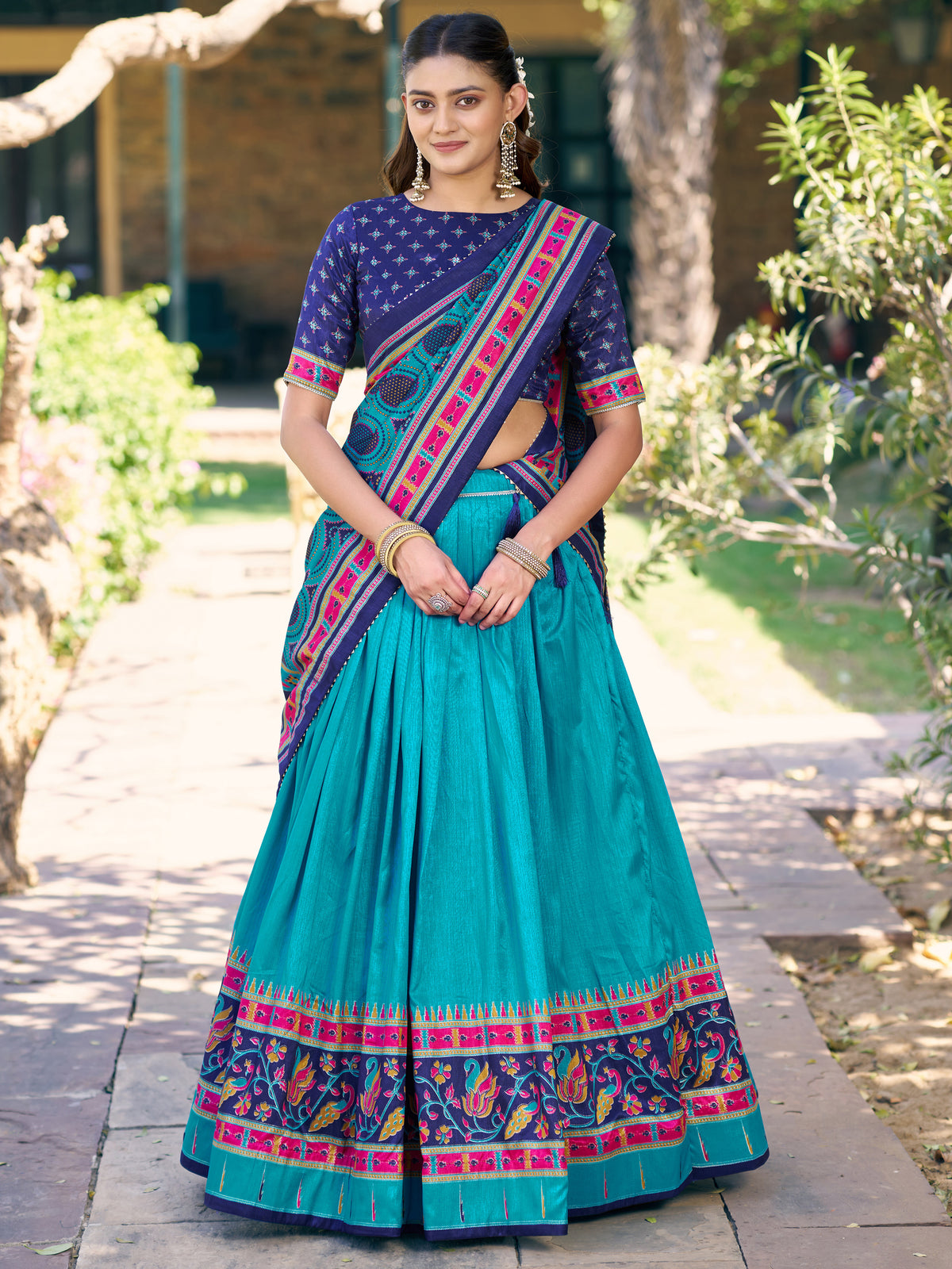 Graceful Sky Blue Printed Silk Marriage Wear Lehenga Choli With Dupatta